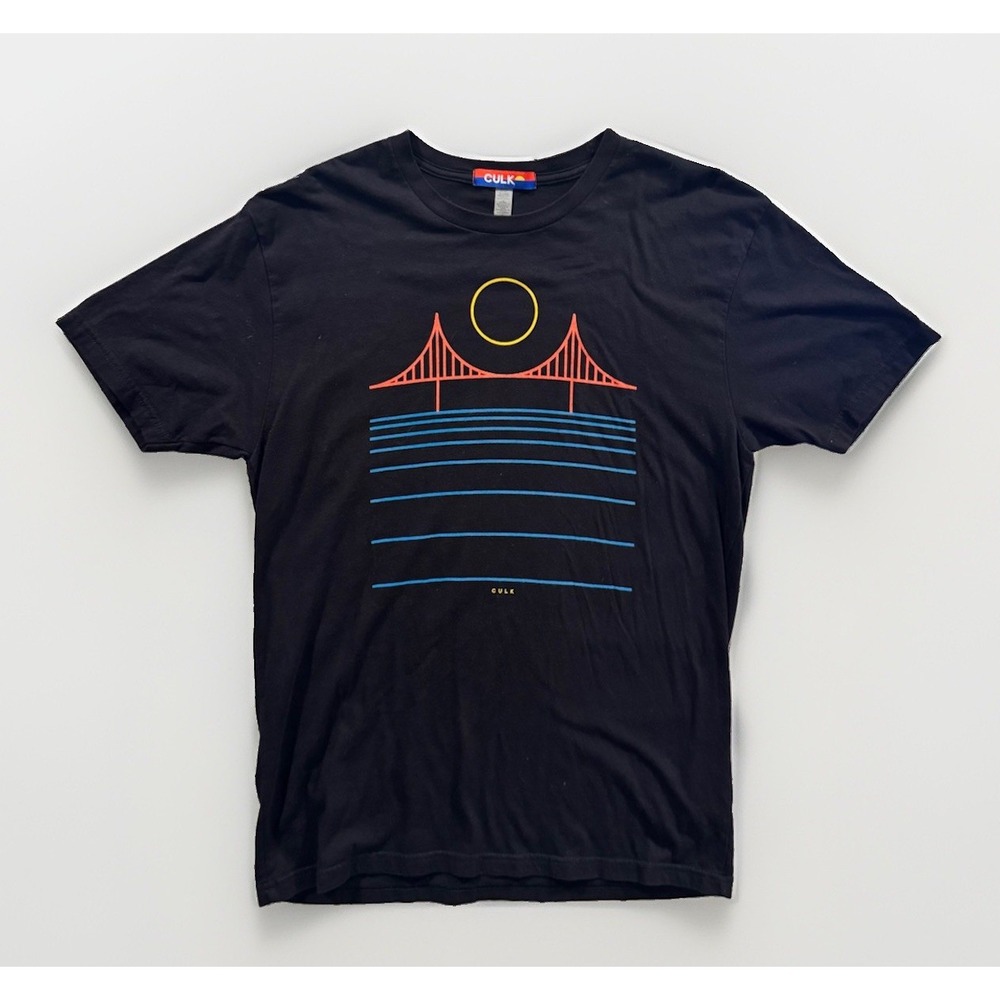 CULK Mens Golden Gate Bridge Shirt Sz L San Francisco Pacific Ocean Sun Graphic